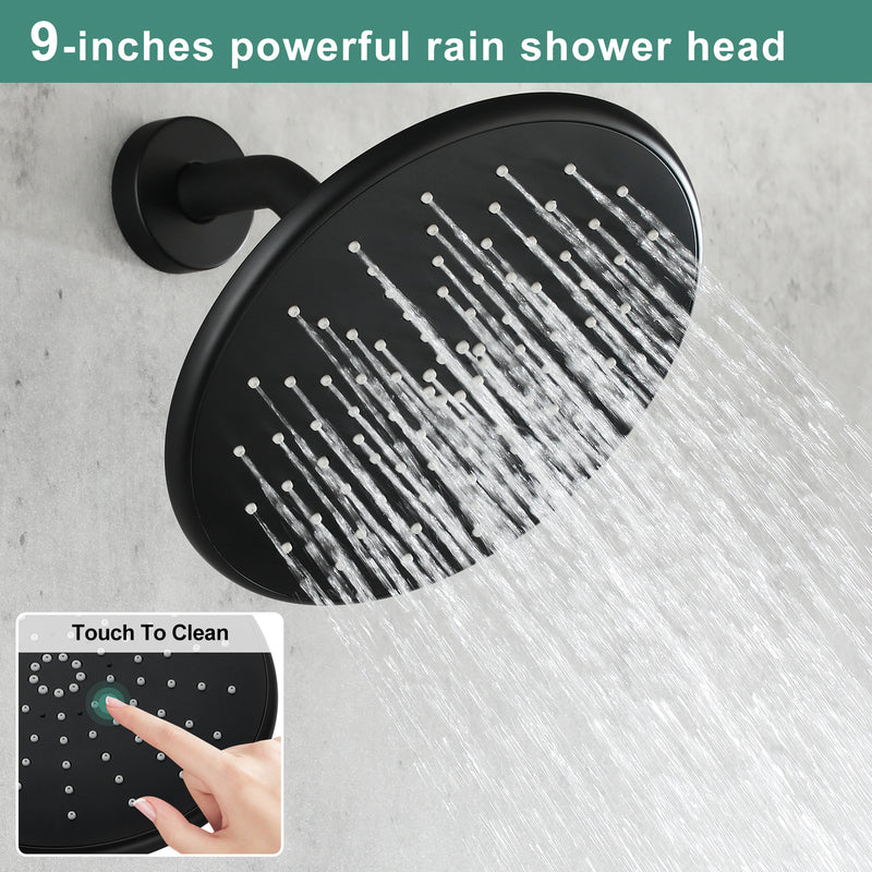 PARLOS Shower System, Shower Faucet Set with Tub Spout(Valve Included), 9 Inch Rain Shower Head and Tub Spout with Diverter, Wall Mounted Shower Bathtub Combo, 1436604 (Pull-out Handle, Matte Black)