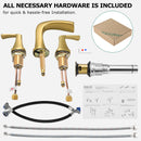 PARLOS Waterfall Widespread Bathroom Sink Faucet 2 Handles with Metal Pop Up Drain & cUPC Faucet Supply Lines, Brushed Gold, 1.2 GPM (1407008P)