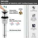 PARLOS Brass Single Handle Bathroom Faucet with Metal Pop Up Drain, Deck Plate and Cupc Water Supply Lines, Brushed Nickel, 1339702