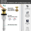 PARLOS Single Handle Bathroom Faucet, Waterfall Sink Faucet with Pop Up Drain, Escutcheon and Cupc Water Supply Lines, Brushed Gold, 1434908