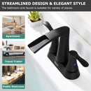 PARLOS 2 Handles Waterfall Centerset Bathroom Sink Faucet with Pop-up Drain and Faucet Supply Lines, Matte Black, 1.2GPM, Demeter 1431704P