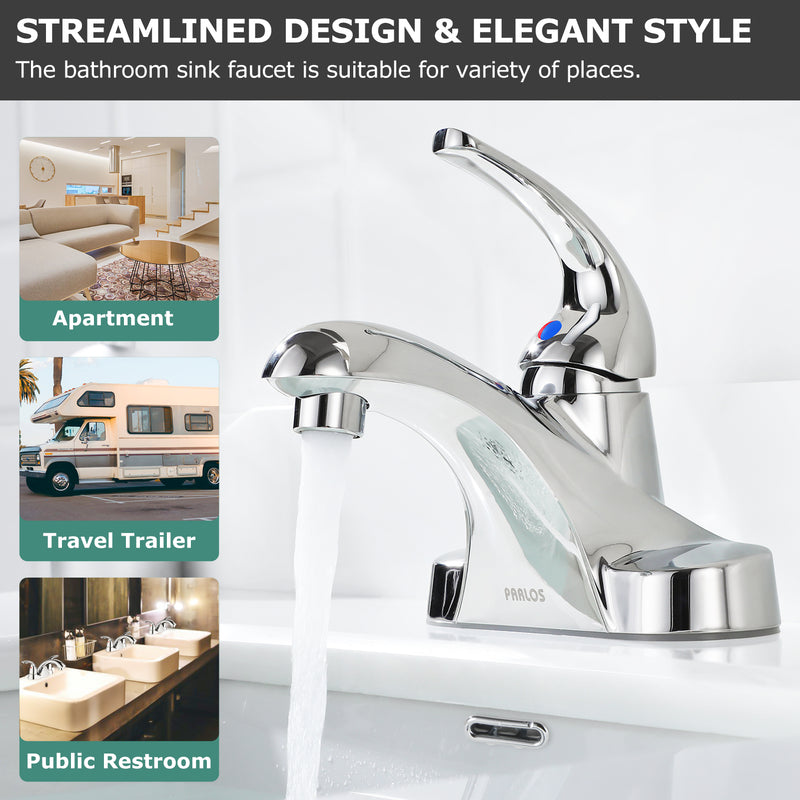 PARLOS Single Handle Centerset Bathroom Chrome Sink Faucet with Drain Assembly and cUPC Faucet Supply Lines,1.5GPM, 13433