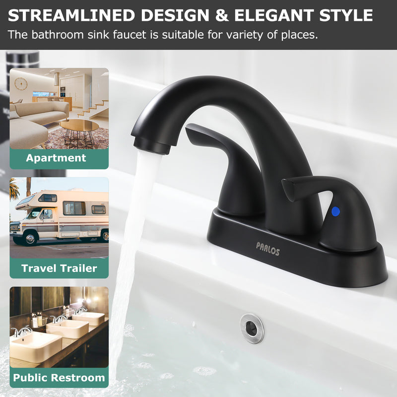 PARLOS 2-Handle Bathroom Sink Faucet with Drain Assembly and Supply Hoses Matte Black, 1.2 GPM (1359804P)