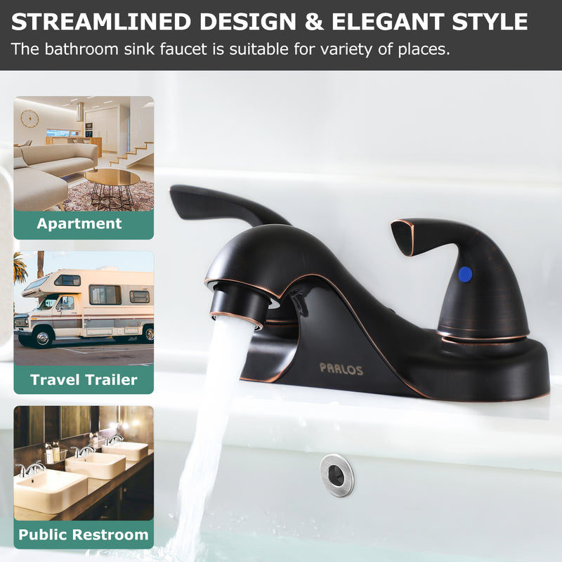 PARLOS Two-Handle Bathroom Sink Faucet with Metal Drain Assembly and Supply Hose, Lead-Free cUPC,Oil Rubbed Bronze,1.2 GPM,13590P