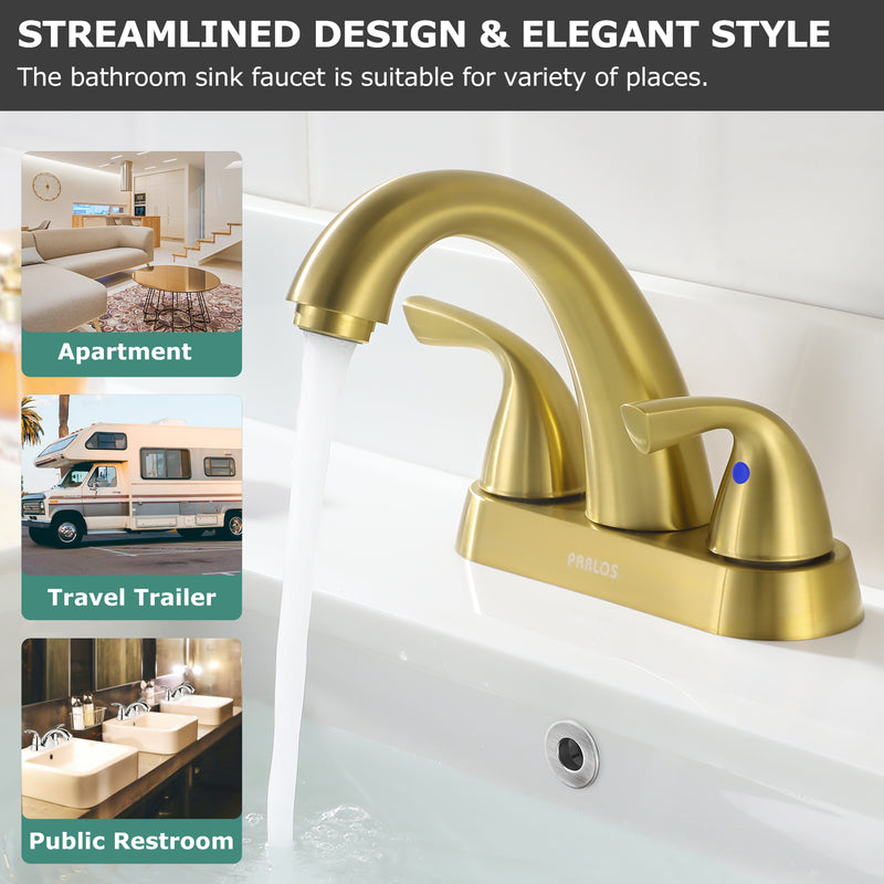 PARLOS 2-Handle Bathroom Sink Faucet with Drain Assembly Supply Hose Lead-Free cUPC Deck Mounted Brushed Gold (1359808)