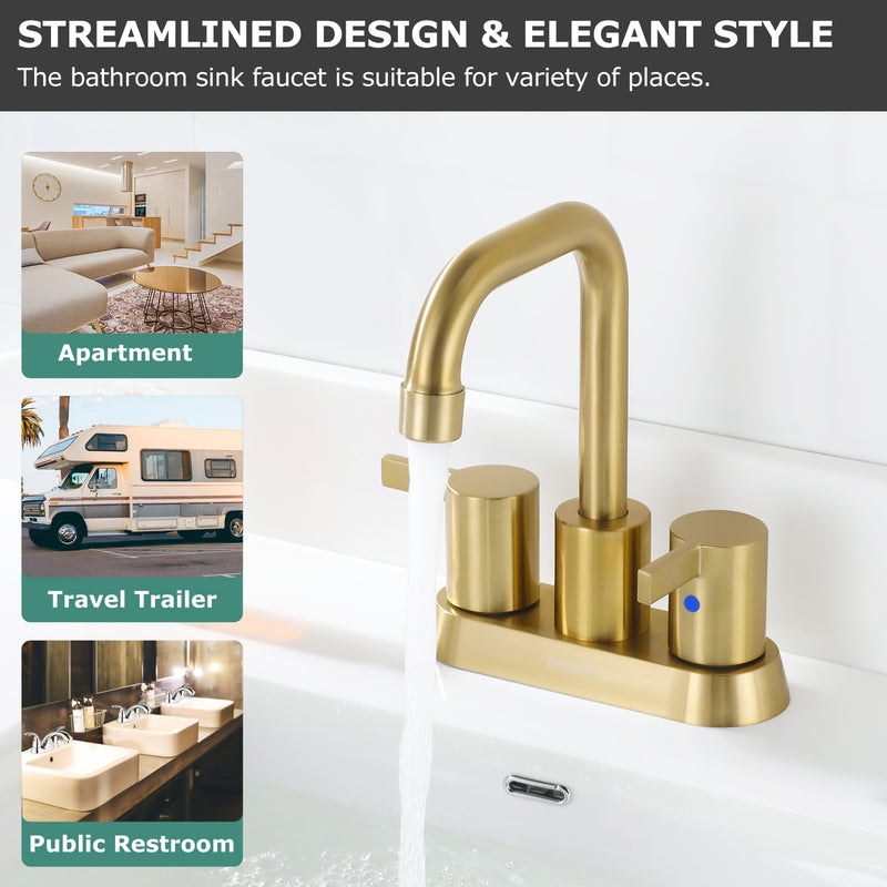 PARLOS 2-handle Brushed Gold Bathroom Faucet for Lavatory with Pop-up Sink Drain and Faucet Supply Lines, 1431608