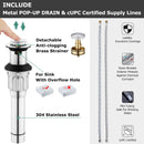 PARLOS Single Handle Bathroom Faucet, Waterfall Sink Faucet with Pop Up Drain, Escutcheon and Cupc Water Supply Lines, Chrome, 1434901