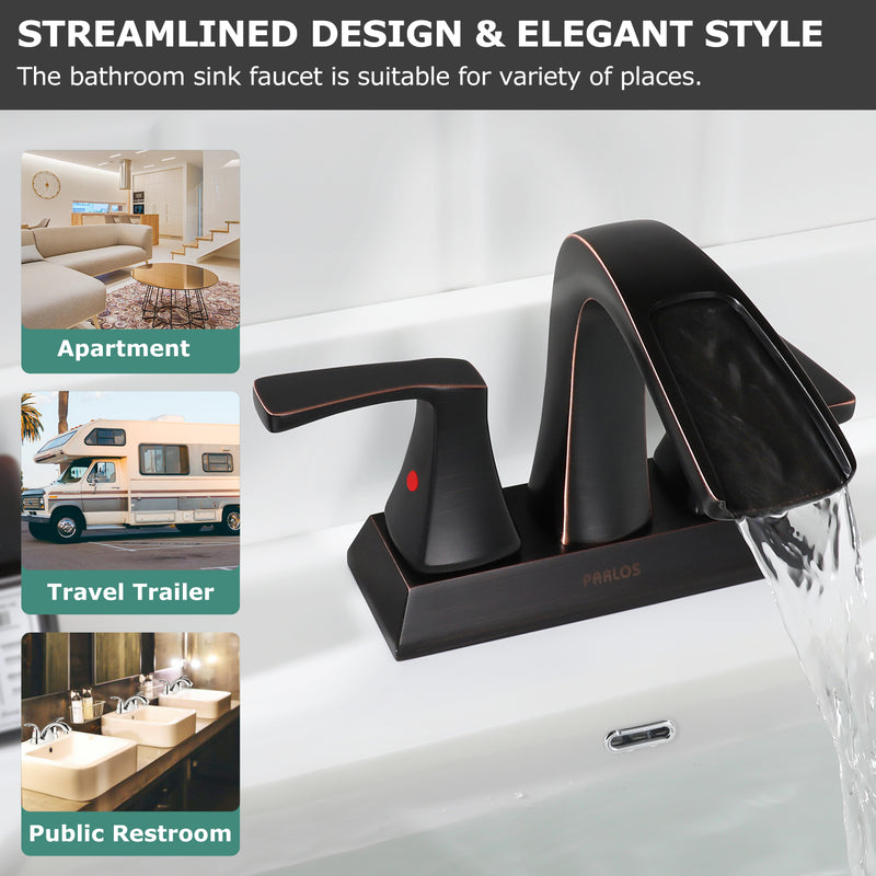 PARLOS Waterfall Spout 2 Handles Bathroom Faucet with Pop-up Drain and Faucet Supply Lines, Oil Rubbed Bronze, Doris,1.5GPM（14069）