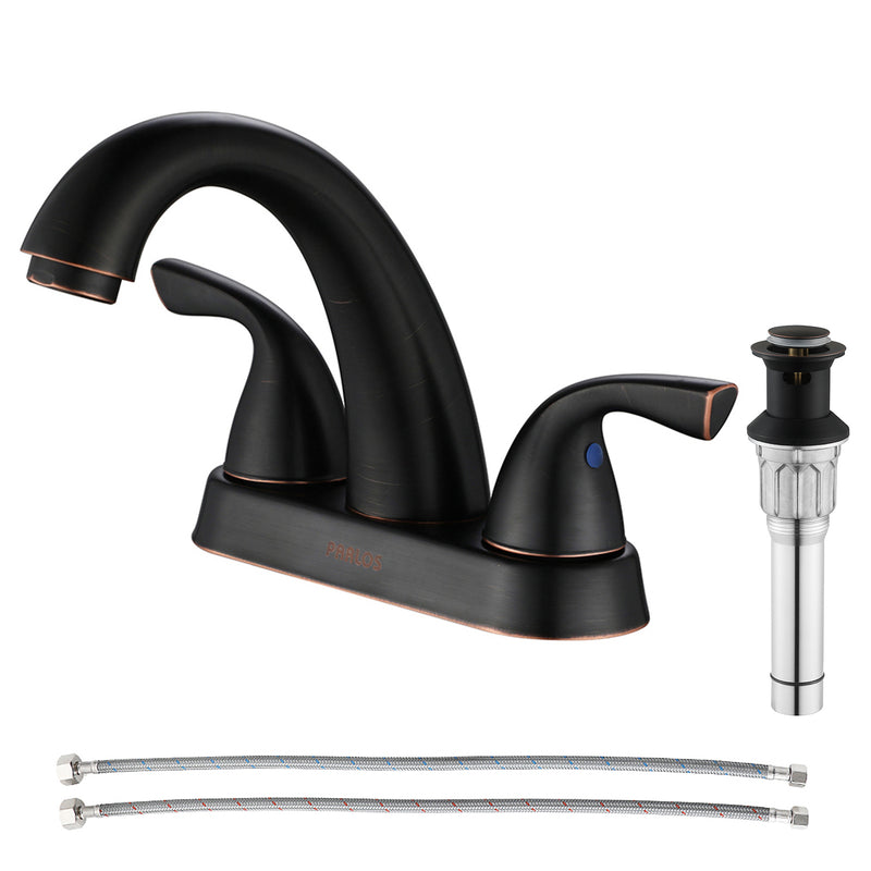PARLOS Two-Handle Bathroom Sink Faucet 4 inch Drain Assembly Supply Hose Lead-free CUPC Deck Mounted Oil Rubbed Bronze,1.5 GPM (13597)