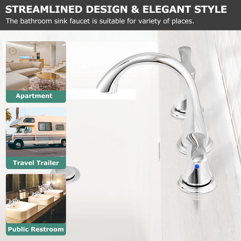 PARLOS Widespread 2 Handles Bathroom Faucet with Metal Pop Up Sink Drain and cUPC Faucet Supply Lines, Chrome, Demeter 1364701