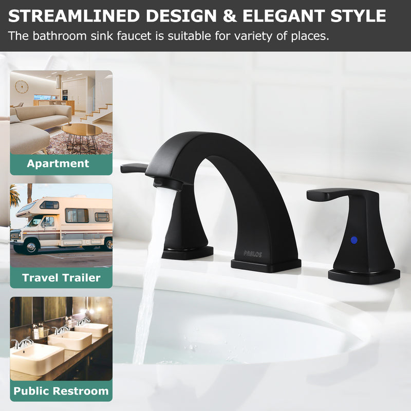 PARLOS Widespread Double Handles Bathroom Faucet with Pop Up Drain and cUPC Faucet Supply Lines, Matte Black,1.5GPM (14258)