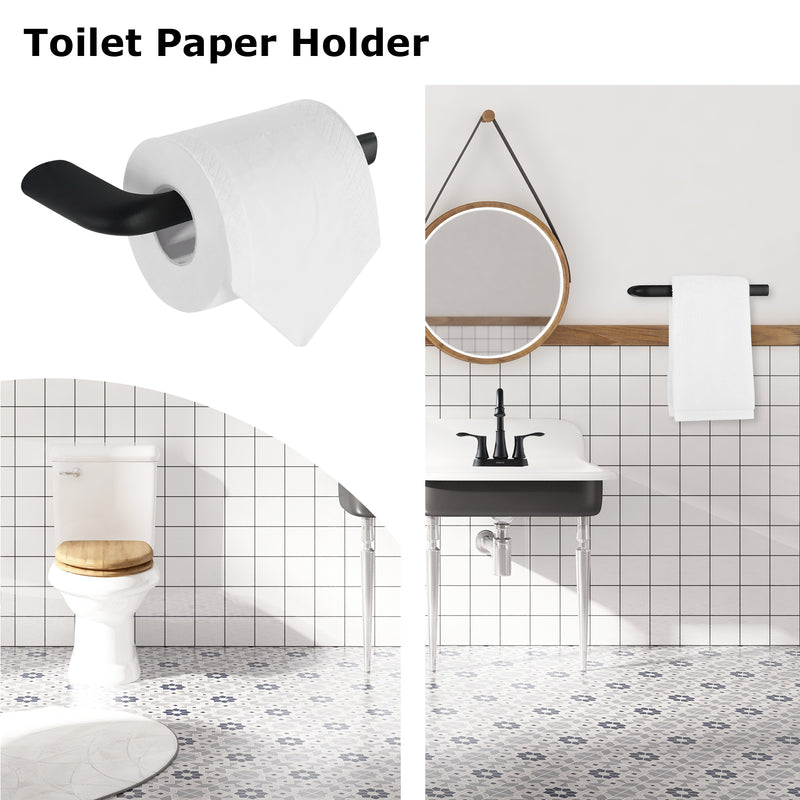 PARLOS Brass Toilet Paper Holder, Wall Mounted Tissue Roll Hanger for Bathroom & Kitchen,Matte Black,Demeter (2101204)