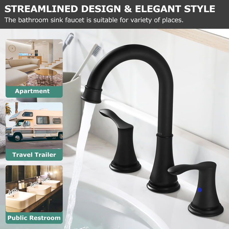PARLOS Widespread Double Handles Bathroom Faucet with Metal Pop Up Drain and cUPC Faucet Supply Lines, Matte Black, 1.2 GPM (13653P)