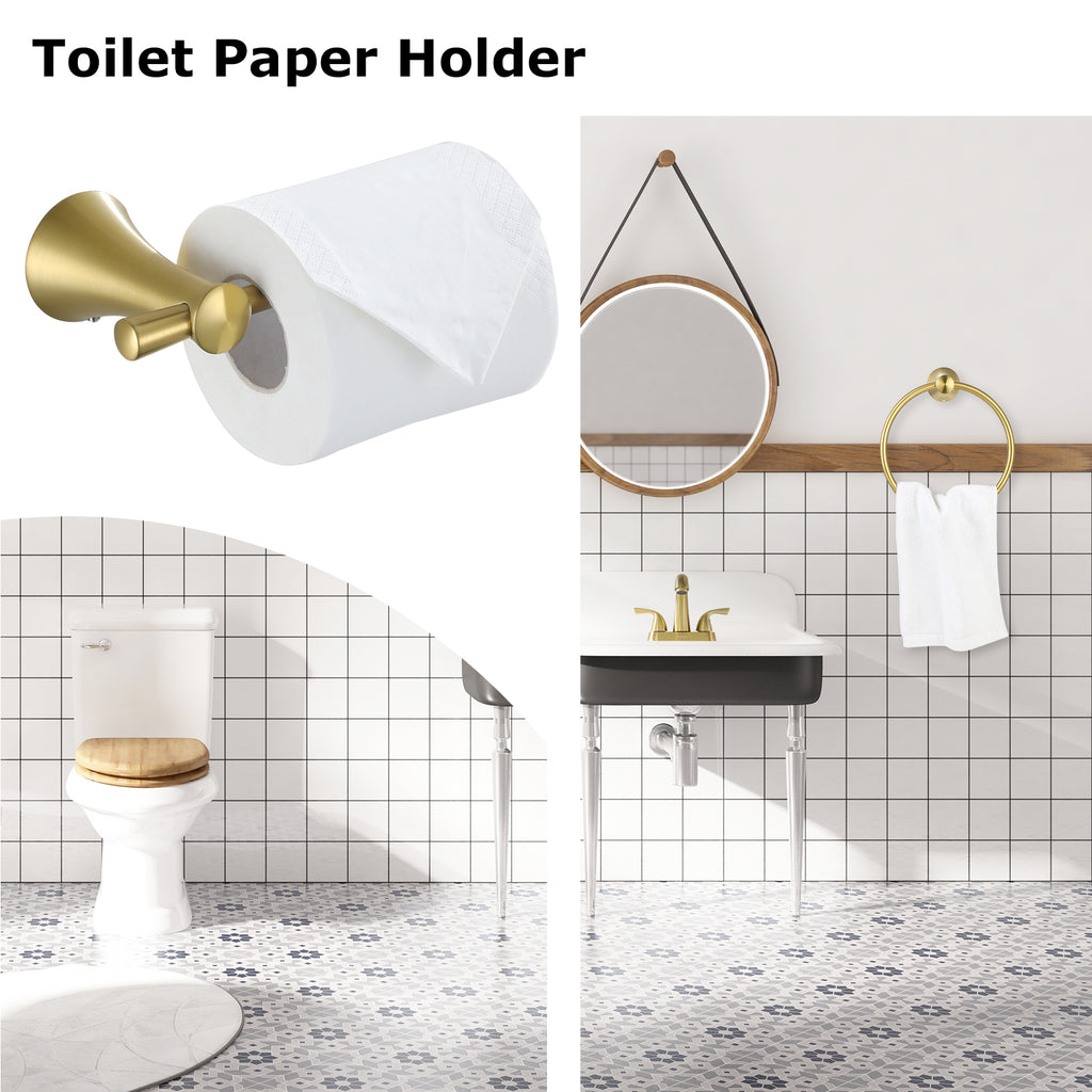 PARLOS Brushed Gold Toilet Paper Holder, Wall Mounted Tissue Roll Hang