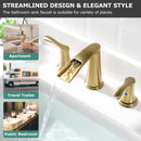 PARLOS Waterfall Widespread Bathroom Sink Faucet Double Handles with Pop Up Drain & cUPC Faucet Supply Lines, Brushed Gold, 1.2GPM, Demeter 1431808P