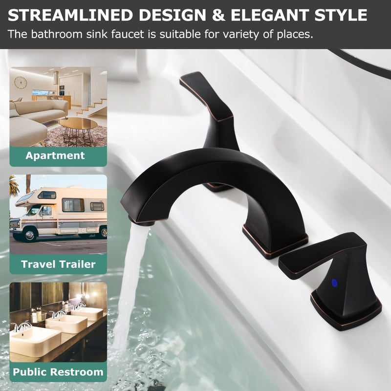 PARLOS Widespread Double Handles Bathroom Faucet with Pop Up Drain and cUPC Faucet Supply Lines, Oil Rubbed Bronze, 1.2 GPM (14173P)