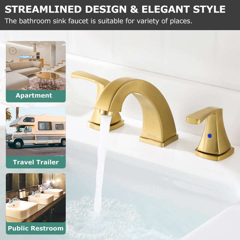 PARLOS Widespread Double Handles Bathroom Faucet with Pop Up Drain and cUPC Faucet Supply Lines, Brushed Gold, 1.2 GPM(1417208P)