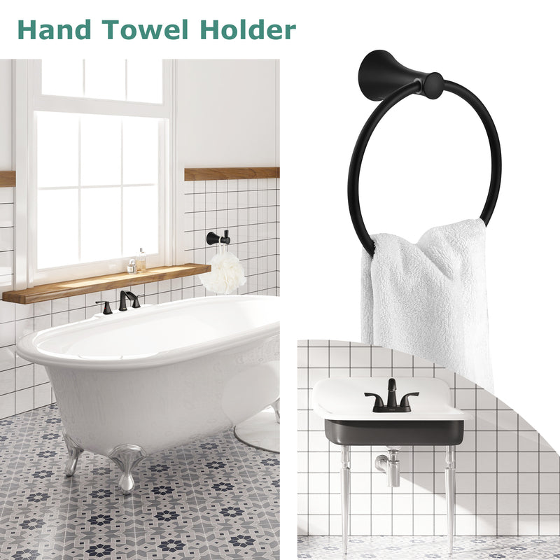 PARLOS Towel Ring, Wall Mounted Hand Towel Holder, Matte Black Hand Towel Bar for Bathroom & Kitchen, 2101804