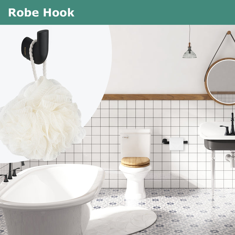 PARLOS Brass Towel Hook, Wall Mounted Coat Hook, Single Robe Hook for Bathroom, Matte Black, Demeter (2101104)
