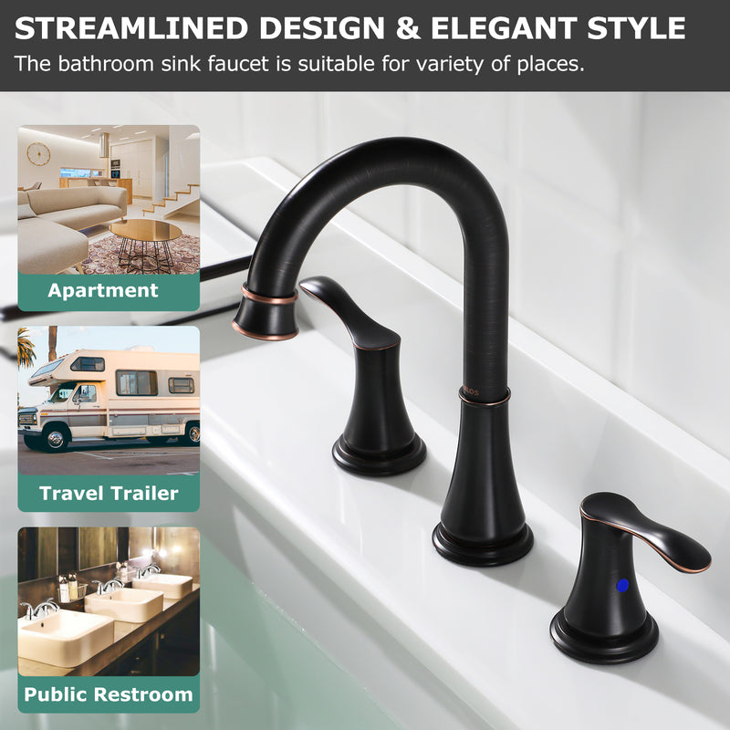 PARLOS Widespread Double Handles Bathroom Faucet with Metal Pop Up Drain and cUPC Faucet Supply Lines, Oil Rubbed Bronze, 1.2 GPM (13652P)
