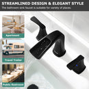 PARLOS Waterfall Widespread Bathroom Faucet Matte Black with Metal Pop Up Drain & cUPC Faucet Supply Lines, 1.2 GPM (1407004P)