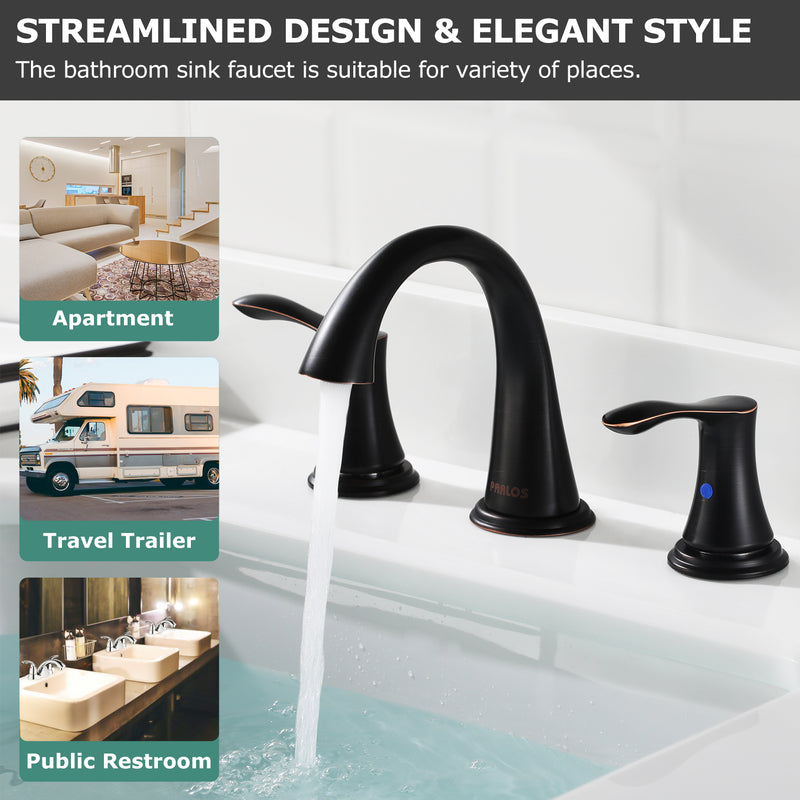 PARLOS Widespread 2 Handles Bathroom Faucet with Metal Pop Up Sink Drain and cUPC Faucet Supply Lines, Oil Rubbed Bronze, 1.2 GPM (13648P)