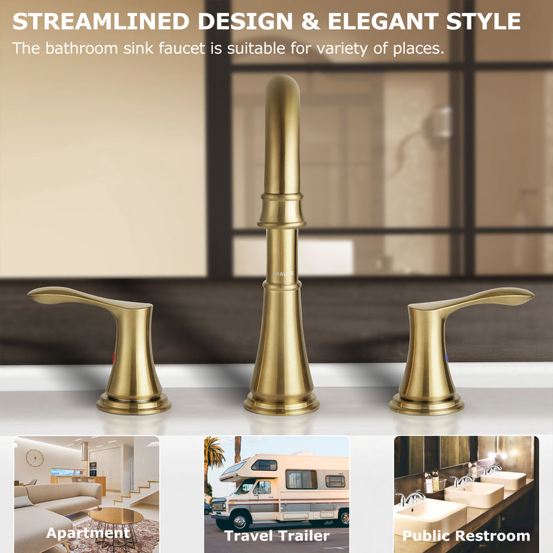 PARLOS Brushed Gold Widespread Double Handles Bathroom Faucet with Pop Up Drain and cUPC Faucet Supply Lines, Demeter,1.5GPM（1365108）