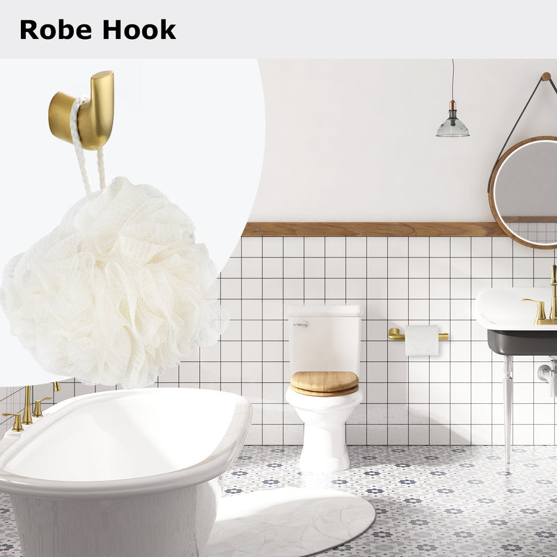 PARLOS Brass Towel Hook, Wall Mounted Coat Hook, Single Robe Hook for Bathroom, Brushed Gold, Demeter (2101108)