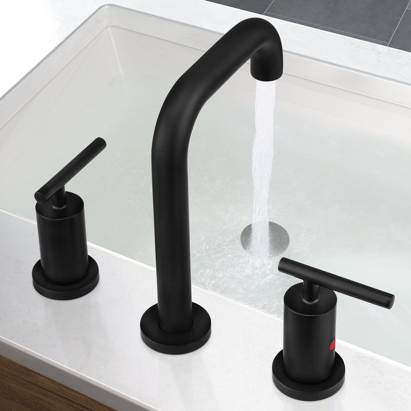 PARLOS Widespread 8 inch Bathroom Sink Faucet 3 Hole Vanity Faucet with cUPC Faucet Supply Lines, Matte Black, 1.2GPM, 1437504PD