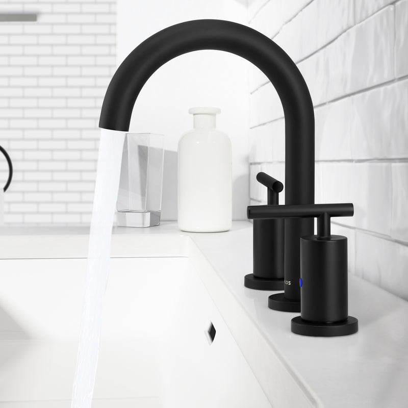 PARLOS 2-Handle Widespread 8 inch Bathroom Sink Faucet 3 Hole Vanity Faucet with cUPC Faucet Supply Lines, Matte Black, 1.2GPM, 1437404PD
