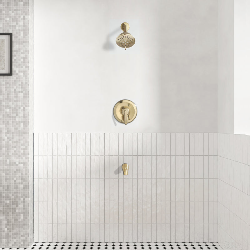 PARLOS Shower System, Brushed Gold Shower Faucet Set with Tub Spout(Valve Included), 5-Setting Mode Shower Head and Tub Spout with Diverter, Multi-Function Wall Mounted Shower Bathtub Combo, 2.5 GPM, 1436908