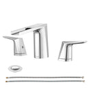 EZANDA 2-Handle Widespread Waterfall Bathroom Lavatory Faucet with Pop-up Sink Drain Assembly & Faucet Supply Lines, Chrome 1431201