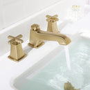 EZANDA 2-Handle Widespread Bathroom Faucet Cross handle 3 Hole Metal Pop-up Sink Drain Supply Lines Brushed Gold (1433608)