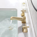 EZANDA 2-Handle Widespread Bathroom Faucet Cross handle 3 Hole Metal Pop-up Sink Drain Supply Lines Brushed Gold (1433608)