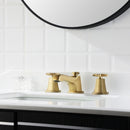 EZANDA 2-Handle Widespread Bathroom Faucet Cross handle 3 Hole Metal Pop-up Sink Drain Supply Lines Brushed Gold (1433608)