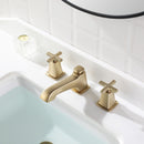 EZANDA 2-Handle Widespread Bathroom Faucet Cross handle 3 Hole Metal Pop-up Sink Drain Supply Lines Brushed Gold (1433608)