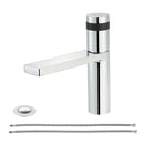 EZANDA Brass Single Handle Bathroom Faucet with Deck Plate, Pop-up Sink Drain Assembly & Faucet Supply Lines, Chrome with Black (1416401)
