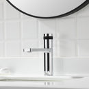 EZANDA Brass Single Handle Bathroom Faucet with Deck Plate, Pop-up Sink Drain Assembly & Faucet Supply Lines, Chrome with Black (1416401)