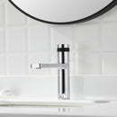 EZANDA Brass Single Handle Bathroom Faucet with Deck Plate, Pop-up Sink Drain Assembly & Faucet Supply Lines, Chrome with Black (1416401)