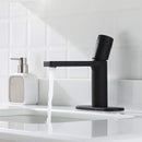 EZANDA Brass Single Handle Bathroom Faucet with Deck Plate, Pop-up Sink Drain Assembly & Faucet Supply Lines, Matte Black (1416404)