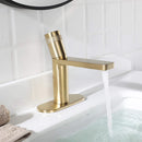 EZANDA Brass Single Handle Bathroom Faucet with Deck Plate, Pop-up Sink Drain Assembly & Faucet Supply Lines, Brushed Gold (1416408)