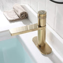 EZANDA Brass Single Handle Bathroom Faucet with Deck Plate, Pop-up Sink Drain Assembly & Faucet Supply Lines, Brushed Gold (1416408)
