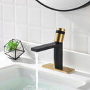 EZANDA Brass Single Handle Bathroom Faucet with Deck Plate, Pop-up Sink Drain Assembly & Faucet Supply Lines,Matte Black with Brushed Gold (1416410)
