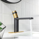 EZANDA Brass Single Handle Bathroom Faucet with Deck Plate, Pop-up Sink Drain Assembly & Faucet Supply Lines,Matte Black with Brushed Gold (1416410)