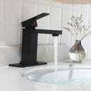 EZANDA Brass Single-Handle Bathroom Sink Faucet with Escutcheon, Pop Up Drain Stopper & Water Supply Hoses, Matte Black (14253)