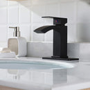 EZANDA Brass Waterfall Bathroom Faucet Large Rectangular Spout Pop-up Drain Assembly & Water Supply Hoses Matte Black 14254