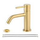 EZANDA Brass Single Handle Bathroom Faucet with Pop-up Sink Drain Assembly & Faucet Supply Lines, Brushed Gold (1431108)