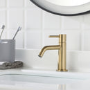 EZANDA Brass Single Handle Bathroom Faucet with Pop-up Sink Drain Assembly & Faucet Supply Lines, Brushed Gold (1431108)