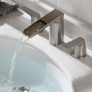 EZANDA 2-Handle Bathroom Sink Faucet, Widespread Waterfall Lavatory Faucet with Pop-up Drain Assembly & Faucet Supply Lines, Brushed Nickel (1431202)
