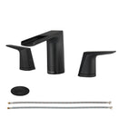 EZANDA 2-Handle Widespread Waterfall Bathroom Lavatory Faucet with Pop-up Sink Drain Assembly & Faucet Supply Lines, Matte Black (1431204)